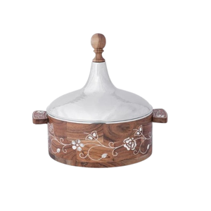 Nueva Cazuela Redonda con Base y Asas de Madera, Cazuela Metálica de Lujo para Servir en Fiestas - Product Image 3