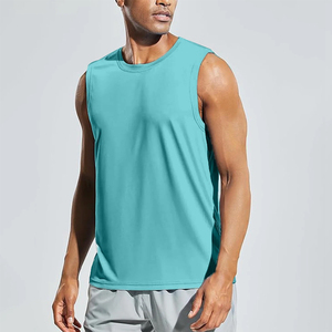 Débardeur Homme Turquoise Sans Manches Col Rond Tricoté Uni Décontracté Effet Délavé Respirant Séchage Rapide 220g 100% Polyester - Product Image 5