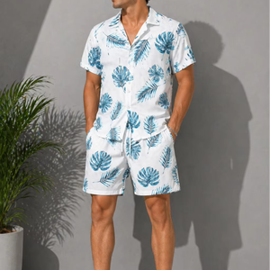 Men's Casual Summer Shirt 300Grams Breathable Anti-Pilling Satin Fabric Short Sleeve Floral Printed Design satin 100% polyester - Product Image 1