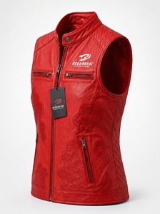 Chaleco de cuero genuino para mujer con acabado suave, forro transpirable, bolsillos funcionales y un ajuste favorecedor para looks modernos de streetwear. - Product Image 3