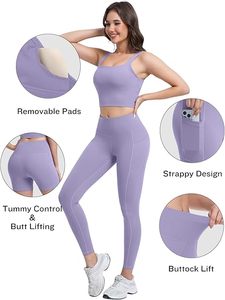 Top Trending Bnice Solid <b>Lace</b> Women's Yoga Leggings 2-Piece Set High Waist Seamed Breathable Spandex/Nylon Butt Lift Fitness - Product Image 4