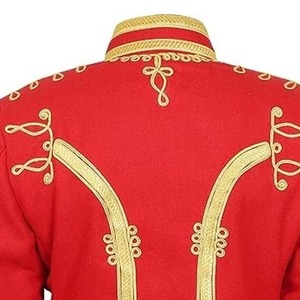 Men's Red Double Breasted Hussar <b>Jacket</b> With Gold Embroidery <b>Mandarin</b> <b>Collar</b> Formal Winter Coat - Product Image 5
