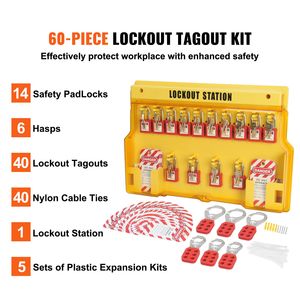 Kit di Bloccaggio Elettrico e Etichettatura (LOTO) da 60 Pezzi, Stazione di Sicurezza con Lucchetti, Ganci, Etichette, Fascette in Nylon e Kit di Espansione - Product Image 2
