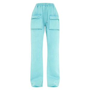 Hot Selling <b>Women's</b> High Waist <b>Black</b> Acid Wash Terry Cotton Sport Sweatpants Jogger Pant <b>with</b> Side <b>Pockets</b> and Lace Decoration - Product Image 3
