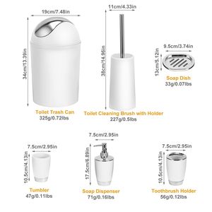 Set Completo di 6 Accessori per il Bagno con Dispenser Sapone, Portaspazzolini, Bicchiere, Portasapone e Strumenti per la Pulizia del WC - Product Image 4