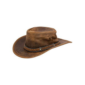 Leather Cowboy <b>Hat</b> Wide Brim Western Style With Braided <b>Band</b> Brown - Product Image 1