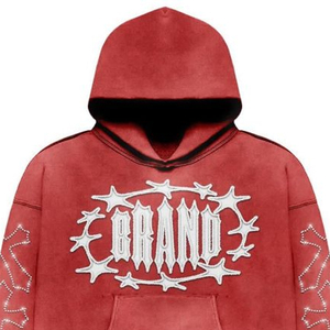 Sweat-shirts à capuche vintage délavés pour hommes avec motif graphique et détail personnalisé en strass, style streetwear, effet délavé à l'acide - Product Image 2