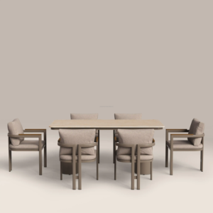 Ensemble de salle à manger moderne avec table rectangulaire et six chaises à dossier solide pour l'ameublement de la maison - Product Image 2