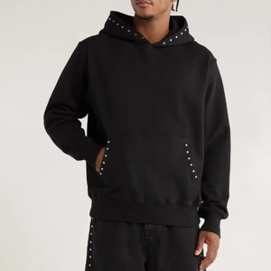 Sweat-shirt à capuche oversize noir pour homme avec strass, en molleton bouclette, style streetwear décontracté - Product Image 1