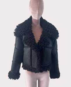 Blouson bomber noir pour homme avec doublure en fausse fourrure, col montant, fermeture éclair, coupe slim, style moto, logo frontal, hiver - Product Image 2