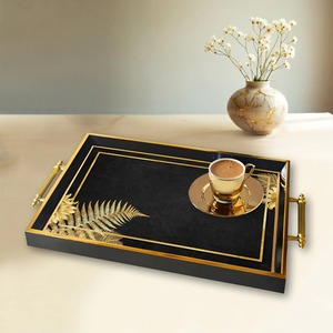Bandeja Rectangular Metálica con Incrustaciones Doradas y Diseño de Helecho, Moderna y de Lujo, Duradera para Fiestas y Ocasiones Especiales - Product Image 3