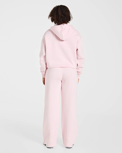 Conjunto Deportivo de 2 Piezas para Mujer, Sudadera con Capucha y Cremallera Extra Grande de Estilo Casual Rosa con Logotipo Personalizado y Pantalones Deportivos de Algodón Transpirable para Gimnasio - Product Image 2