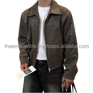 Última moda de corte regular de cuero genuino chaquetas de moda de calidad superior de los hombres de diseño de calidad superior chaqueta de moda de cuero para la venta - Product Image 3