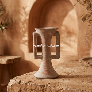 Jarrón de cerámica Vincita Pink Wash Terracotta con asa geométrica doble y cuello acanalado, maceta de mesa, exportador mayorista - Product Image 2