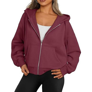 Vente en gros Sweat à capuche zippé intégral en polaire douce, coupe oversize à épaules tombantes, pour femme, idéal pour l'entraînement et le fitness - Product Image 3