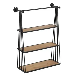Étagères flottantes haut de gamme avec cadre en métal noir et élégantes planches en bois, à fixer au mur pour la décoration de la maison, des hôtels et le rangement dans le salon. - Product Image 4