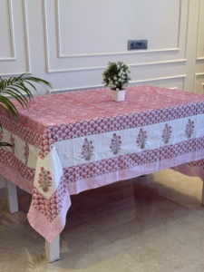 Mantel Clásico Floral de Algodón y Lino Hecho a Mano, Lavable, Decoración para el Hogar, Mantel con Patrón Rosa y Blanco, Cubierta para Mesa de Comedor - Product Image 1