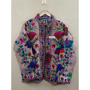 Veste en coton Suzani brodée à la main pour femme, col en V, respirante, motif floral Kantha, pour mariage, hiver, été, cadeau de demoiselle d'honneur - Product Image 3