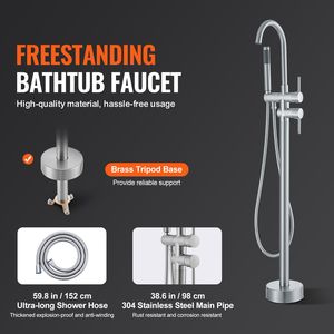 Rubinetto per vasca da bagno freestanding con doccia a pioggia, miscelatore a pavimento per vasca, rubinetto con beccuccio girevole a 360 gradi, due modalità di erogazione dell'acqua - Product Image 2
