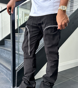 Wholesale High Quality Stacked Flare Custom Logo Twill Cotton <b>Work</b> <b>Pants</b> <b>Cargo</b> Zipper Track <b>Pants</b> for Men's - Product Image 6