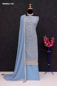 Traje Salwar Semisellado de Georgette de Seda Sintética de Alta Calidad con Bordado de Hilo-Zari y Lentejuelas de 3mm - Proveedor Mundial - Product Image 3