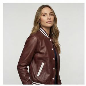 Nuevo estilo, ropa de mujer, ropa de calle de moda, botón de retazos, abrigo recortado de otoño para mujer, chaqueta universitaria de cuero personalizado - Product Image 2
