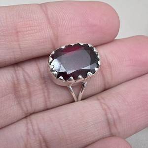 Anillo de Granate Hessonita Natural, Plata de Ley 925, Gema Ovalada, Talla 8 de EE. UU. - Product Image 4
