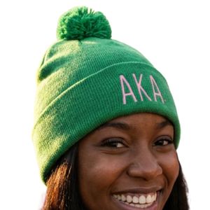 Gorro de Invierno de Punto Verde AKA Mod Pom Pom con Bordado Rosa, Gorro Suave y Cálido con Puño para Mujer, Estilo Sororidad Griega - Product Image 4