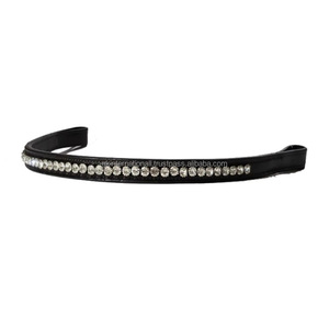 Bandeau de tête pour cheval en cuir verni de qualité supérieure, toutes formes, avec une rangée de cristaux blancs floraux et une chaîne Mega Bling pour bride anglaise - Product Image 2