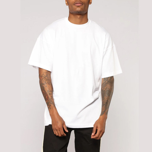 Camiseta Blanca Oversize de Algodón para Hombre, Manga Corta, Cuello Redondo, Casual, Color Liso, Tejido de Punto, Teñido Liso, Ajuste Holgado - Product Image 1