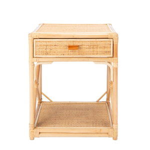 Mesa de Noche de Ratán Tejida a Mano Estilo Boho con Cajón y Estante Abierto para Interiores Costeros, Organizador Clásico de Ratán - Product Image 3