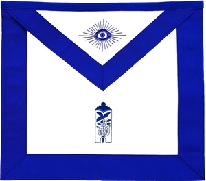 Tablier maçonnique blanc et bleu brodé avec symboles de l'œil et de la colonne, ruban simple face pour usage artisanal - Product Image 1