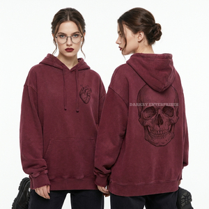 Maroon Red 350GSM Distressed Hoodie Women <b>Wax</b> <b>Seal</b> Skull Graphic 3D Effect Print Blood Drip Sleeve Detail Oversized Pullover - Product Image 2