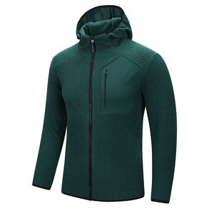 Men's Black <b>Hooded</b> <b>Fleece</b> <b>Jacket</b> Regular Fit Windproof Winter Casual Pocket Design Solid Color Knitted Fabric - Product Image 2