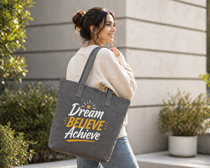 AMANI 300GSM Grey <b>Canvas</b> <b>Tote</b> Bag Large Capacity Eco Friendly Reusable Shopping Bag Custom Logo Zipper Heavy Duty Wholesale - Product Image 2