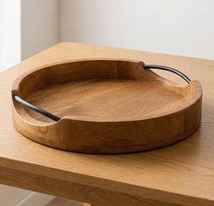Bandeja redonda de madera, bandeja de madera para servir, tabla de charcutería, bandeja de bambú para servir, bandeja para servir café y bebidas - Product Image 5