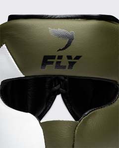 Protector de Cabeza para Boxeo Fly, Color Verde Oliva y Blanco, Cuero PU, Protección Facial Completa, para Adultos, Unisex, Equipo Deportivo - Product Image 3