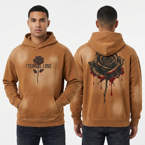 Sudadera con Capucha Marrón Mineral Wash Rose para Hombre, con Logotipo Personalizado, Sudadera de Forro Polar Eternal Love, Fabricante de Ropa Urbana al por Mayor - Product Image 1
