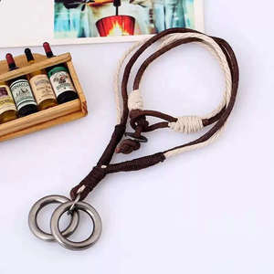 Vintage Alloy Double Ring Pendant <b>Necklace</b> with Pure <b>Leather</b> Cord for <b>Men</b> & Boys - Product Image 5