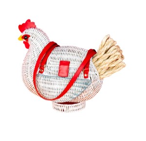 Chicken Shaped <b>Wicker</b> Storage <b>Basket</b> With Red <b>Handles</b> Plant Fiber Handmade Animal Design Decorative Organizer - Product Image 2