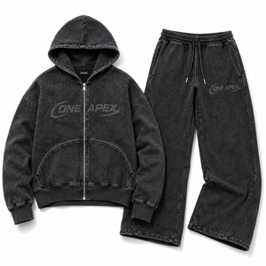 <b>Black</b> <b>Zip</b> Up <b>Hoodie</b> Sweatpants Set Men's Streetwear Two Piece Tracksuit Custom Graphic Jogger Outfit Wholesale OEM - Product Image 4