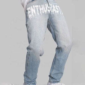 Jean en denim coupe droite pour homme, en coton délavé, style streetwear, taille mi-haute, coupe régulière, avec logo imprimé à l'arrière, collection Printemps - Product Image 4
