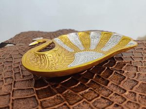Metal Aluminum Peacock Pin Tray Center Table Decorative <b>Platter</b> Gold Silver Plated Dry Fruit Serving Bowl for Home Decor - Product Image 3