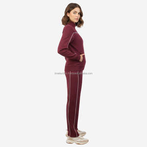 Conjunto de Pantalones y Sudadera Holgados de Cintura Alta con Cierre para Mujer, Personalizados, Deportivos, de Yoga, Fitness, de Alta Calidad, para Gimnasio, con Cuello en V, de Lana/Poliéster - Product Image 4