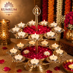 Handmade 2 Tier Brass Urli Tealight <b>Candle</b> Holder Diwali Wedding Haldi Home Temple Decor Centerpiece Pooja Festive Decoration - Product Image 3