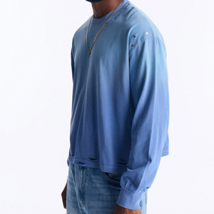 OEM Custom Full Sleeve Distressed Men's <b>shirts</b> Drop Shoulder Heavyweight Cotton Cutout Detail Urban Streetwear Vintage Washed - Product Image 3