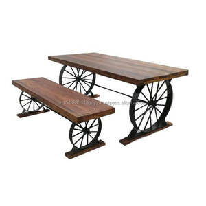 Mesa de comedor de madera maciza personalizada de la empresa fabricante más grande con entrada directa de rueda de hierro industrial para uso doméstico o hotelero - Product Image 4