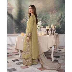 Salwar Kameez de Seda de Diseñador - Traje de Fiesta con Top, Pantalón y Dupatta - Talla XL - Product Image 6