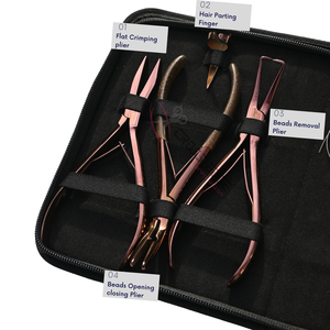 Rose Gold Hair Extension tools Kit 7-Inch Pliers Micro Bead Remover Flat & Microbeads <b>Crimping</b> plier Pulling Hook Loop Tool Comb - Product Image 3