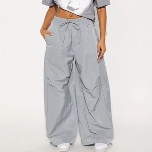 Mens Nylon Wide Leg <b>Drawstring</b> Parachute Pants Casual Loose Fit Streetwear <b>Trousers</b> men's pants - Product Image 1